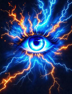 The primary subject of the image is a close-up of a blue eye. The setting is a blue and yellow background, which adds a vibrant and dynamic feel to the scene. The visual style is a digital art or illustration, creating a unique and eye-catching representation of the eye. The dominant colors are blue and yellow, which contribute to the overall mood of the image, evoking a sense of energy and liveliness.